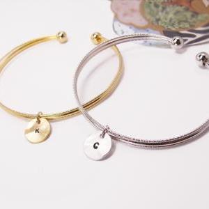 Coin Initial Bangle, Coin Initial Bracelet,..