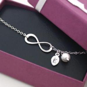 Silver Infinity Bracelet, With Swarovski Pearl And..