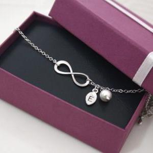 Silver Infinity Bracelet, With Swarovski Pearl And..