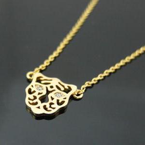 Tigris Head Necklace In Gold, Tiger Necklace,..