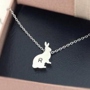 Initial Necklace, Initial Tiny Rabbit Necklace In..