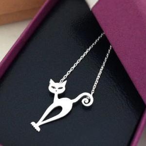 Naughty Cat Necklace In Silver, Cat Necklace,..