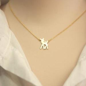 Tiny Bambi Deer Necklace In Gold