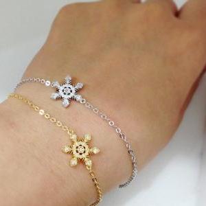 White Crystal Snowflake Bracelet In Silver,..