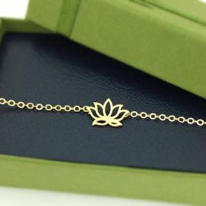 Lotus Flower Bracelet In Gold, Yoga Bracelet, Be..