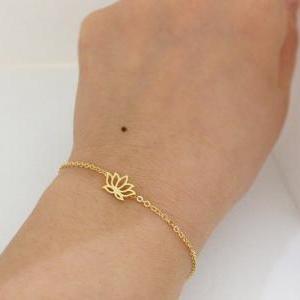 Lotus Flower Bracelet In Gold, Yoga Bracelet, Be..