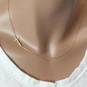 Sideways Cross Necklace In Gold