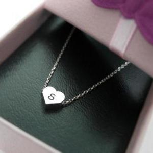 Initial Heart Necklace In White Gold, Personalized..