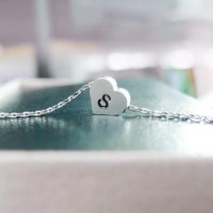 Initial Heart Necklace In White Gold, Personalized..