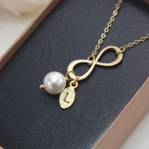 Infinity Necklace With Leaf Initial Charm And..