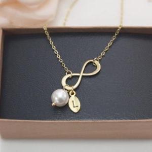 Infinity Necklace With Leaf Initial Charm And..