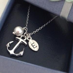 Anchor Necklace, Initial Necklace, Friend..