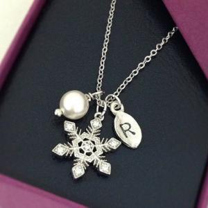 Personalized White Crystal Snowflake Necklace In..