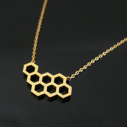 Geometric Necklace In Gold, Honeycomb Necklace,..