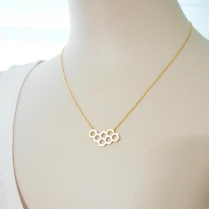 Geometric Necklace In Gold, Honeycomb Necklace,..