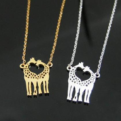 Two Giraffes In Love Necklace, Giraffe Couple..
