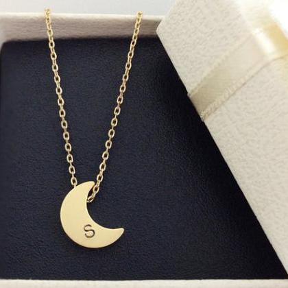 Initial Crescent Moon Necklace In Gold, Initial..