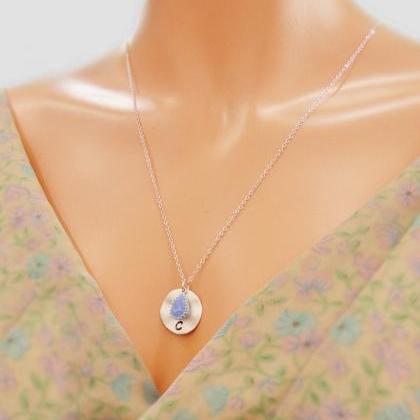 Initial Coin And Stone Necklace, Bridesmaid..