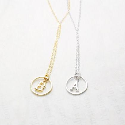 Karma Initial Necklace, Initial Round Pendant..