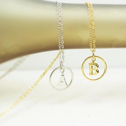Karma Initial Necklace, Initial Round Pendant..