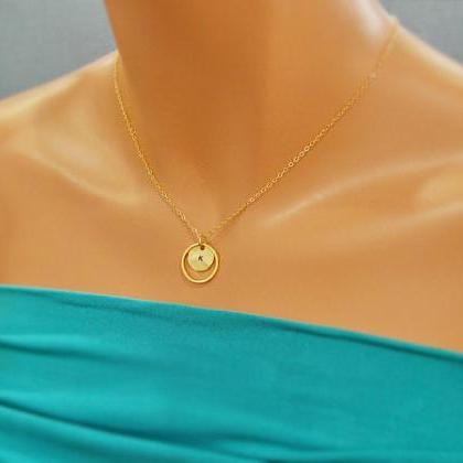 Karma Coin Initial Necklace, Initial Round Pendant..