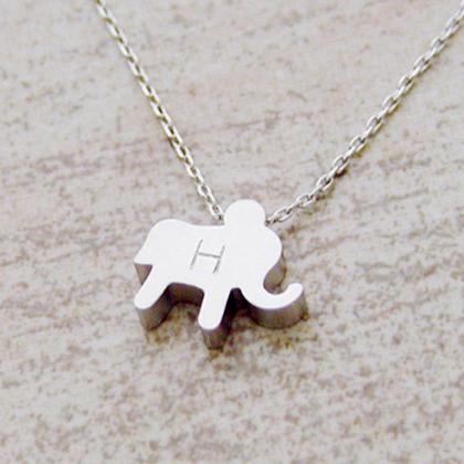 Initial Necklace ,initial Tiny Elephant Necklace..