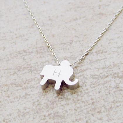 Initial Necklace ,initial Tiny Elephant Necklace..