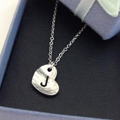 Initial Heart Necklace, Tiny Initial J Necklace,..