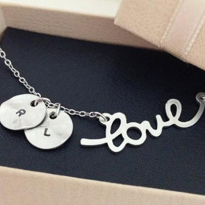 Initial and Love necklace, Initial ..