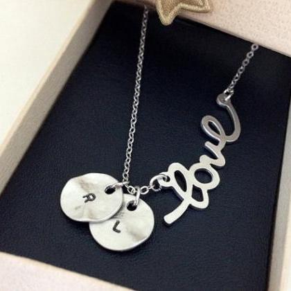 Initial and Love necklace, Initial ..