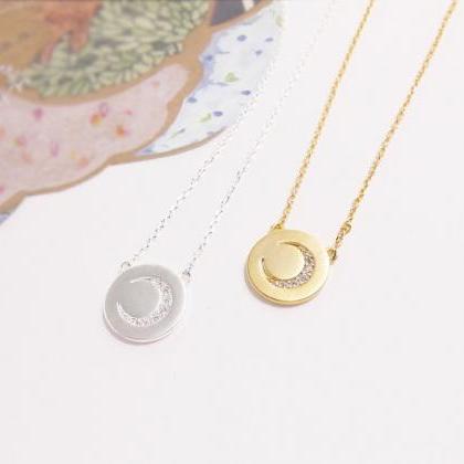 Crescent Moon Necklace, Coin Moon Necklace,..