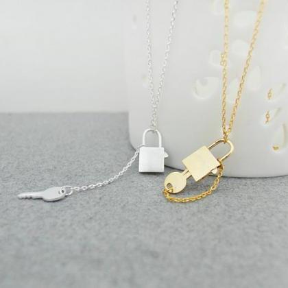 Love Lock Necklace, Key Lock Necklace, Couple..