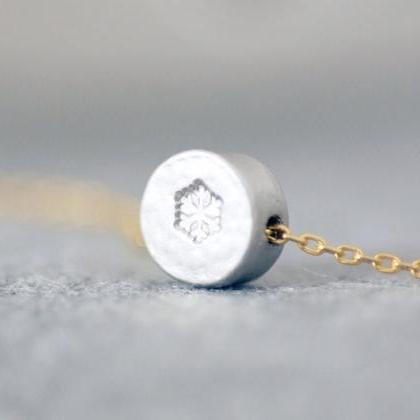 Snowflake Handstamped Necklace, Tiny Snowflake..