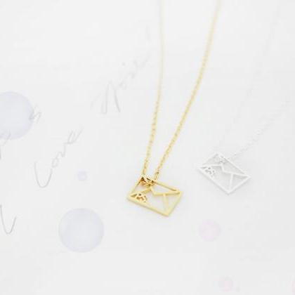 Gold Bar Necklace, Envelope Necklace, Layered 2..