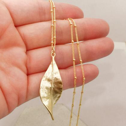 Long Layered Leaf Necklace Golden Leaf Necklace..