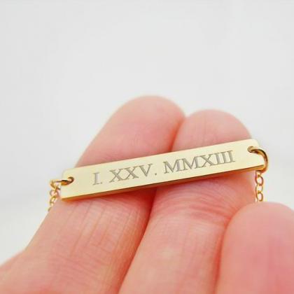 Roman Numeral Necklace, Gold Bar Necklace ,..