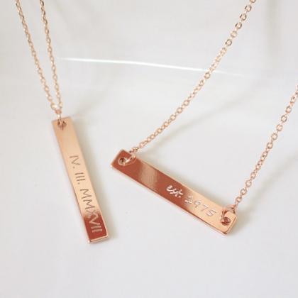 Rose Gold Bar Necklace, Personalized Bar Necklace,..