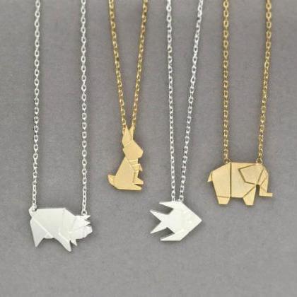 Origami Animal Necklace, Wild Pig Necklace,..