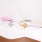 Shiny Snowflake Bangle, Tiny Snowflake Bracelet, Adjustable Bangle, Holiday Gift, Christmas Gift