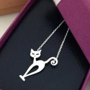 Naughty cat necklace in silver, Cat Necklace, Animal necklace, Pet necklace