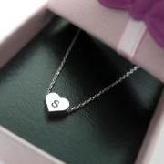 Initial Heart Necklace in white gold, personalized necklace, Hand Stamped Initial