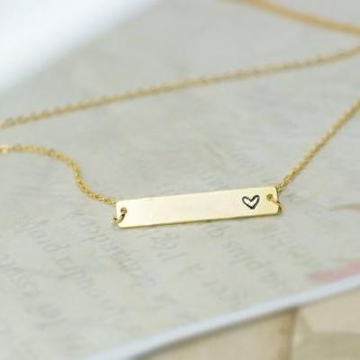 Heart Bar Necklace, Hand Stamped Heart Necklace, Love Necklace
