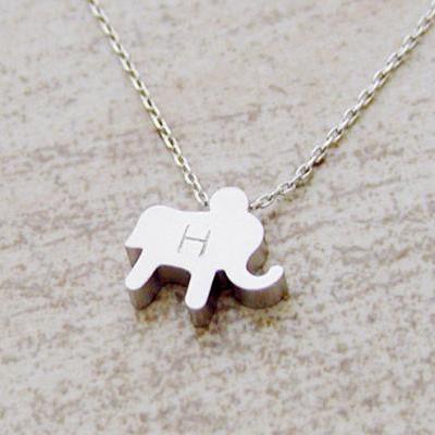 initial necklace ,Initial tiny elephant necklace in white gold, personalized necklace