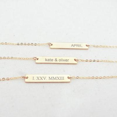 Message Bar Necklace, Personalized Necklace, Laser Engraving Initial Necklace