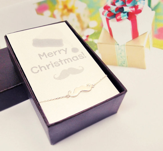 Sterling Silver Mustache Bracelet, Christmas Gifts Idea, Christmas Cards And Gifts