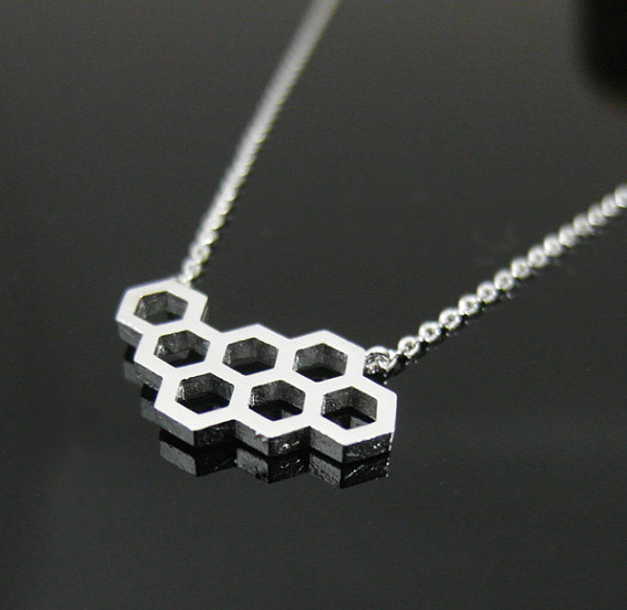 Honeycomb Necklace In Silver, Geometric Necklace, Beehive Necklace