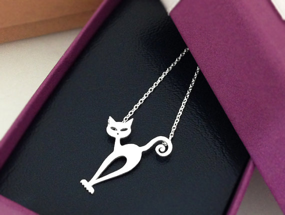 Naughty Cat Necklace In Silver, Cat Necklace, Animal Necklace, Pet Necklace