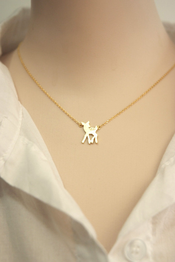Tiny Bambi Deer Necklace In Gold