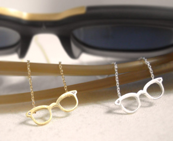 Tiny Eyeglass Necklace, In Gold And Silver