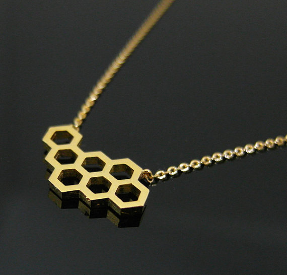 Geometric Necklace In Gold, Honeycomb Necklace, Beehive Necklace, Gold Geometric Necklace